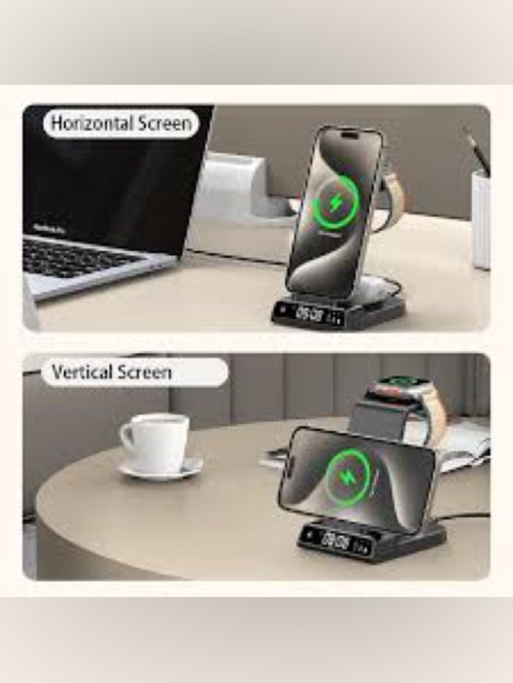 3 in 1 Wireless Fast Charging Station for Multiple Devices w/Digital Clock - New - Picture 7 of 9